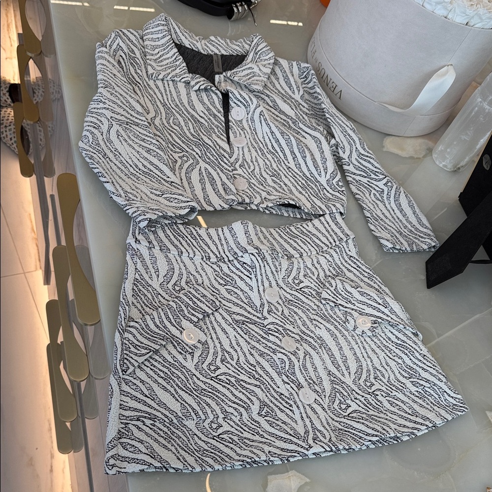 Devon Windsor Zebra Print Button-Up Jacket and Skirt Set
